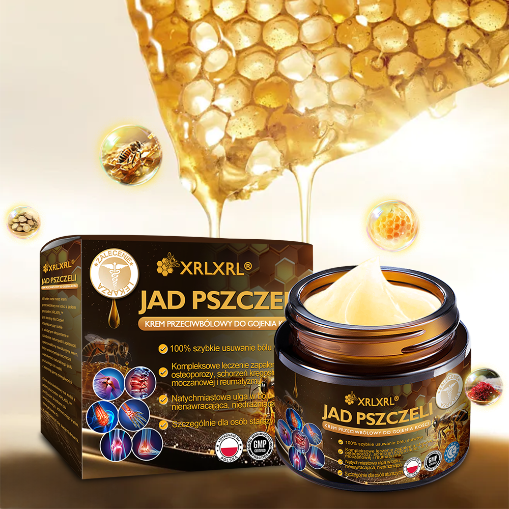 🎉XRLXRL® Krem z jadem pszczelim o natychmiastowym, wyjątkowo silnym działaniu przeciwbólowym – (Łagodzi ból związany z zapaleniem stawów, bólem mięśni i pleców oraz dolegliwościami kolan, barków, bioder, nadgarstków i dłoni)