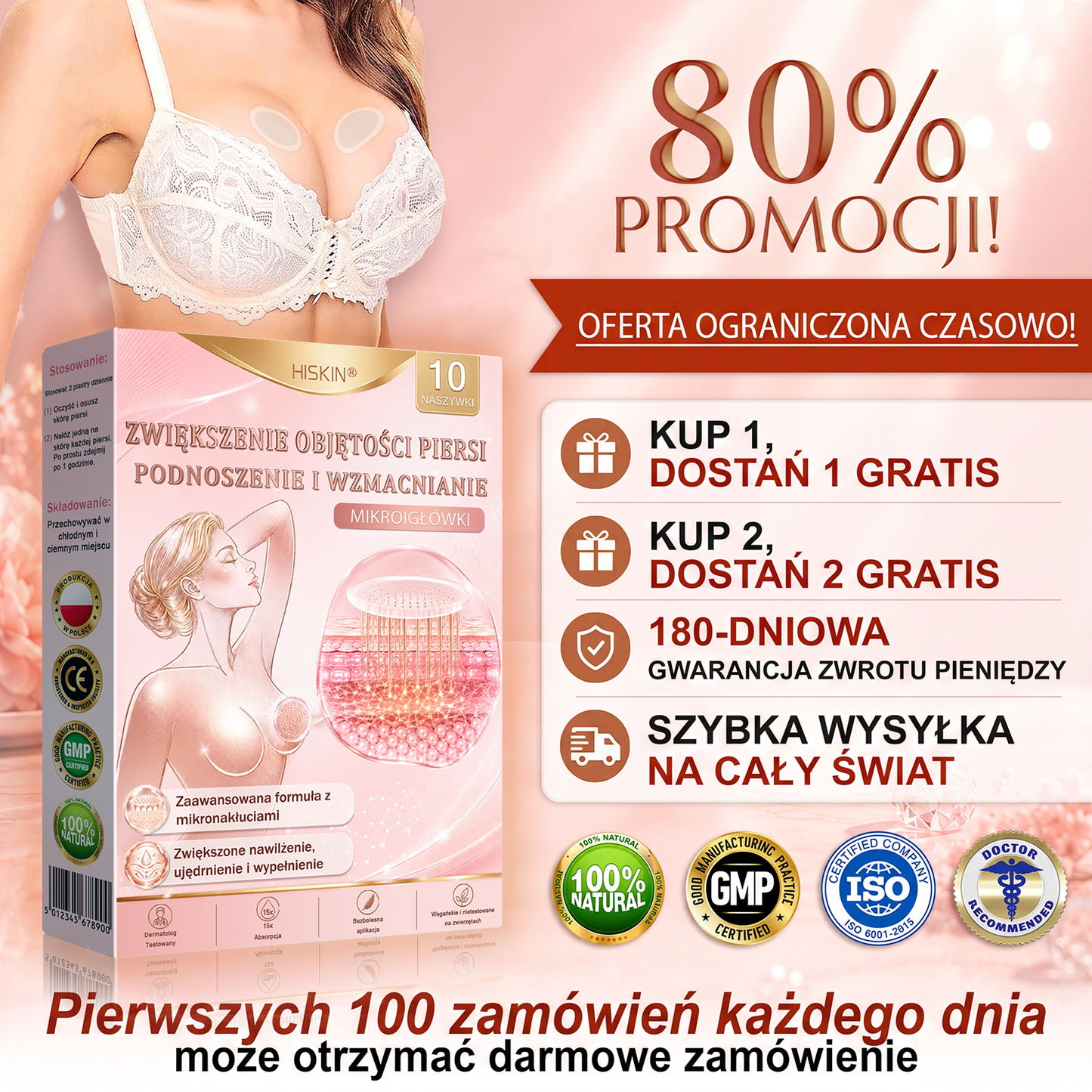 💛HISKIN® Mikroigłowe plastry na piersi wspierające efekt pełniejszego wyglądu, liftingu i ujędrnienia