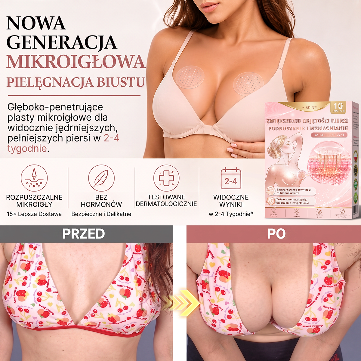 💛HISKIN® Mikroigłowe plastry na piersi wspierające efekt pełniejszego wyglądu, liftingu i ujędrnienia