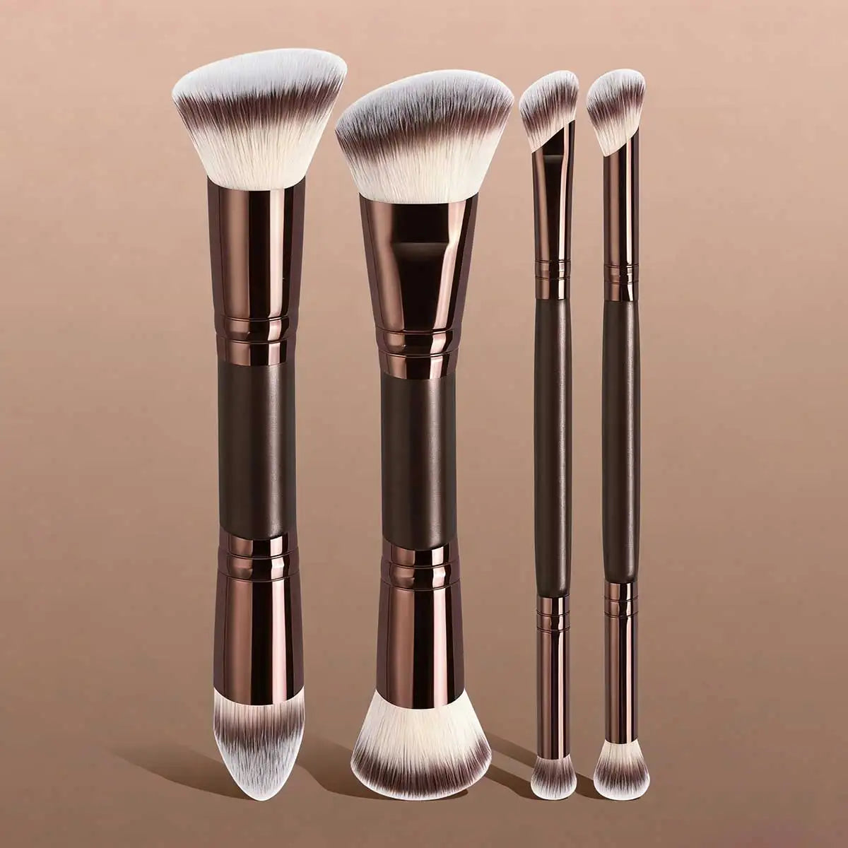 4/5Pcs Professional Facial Makeup Tools Set,With Facial Double-Ended Makeup Brush Set,Bevel&Taper Foundation Brush Contour Brush