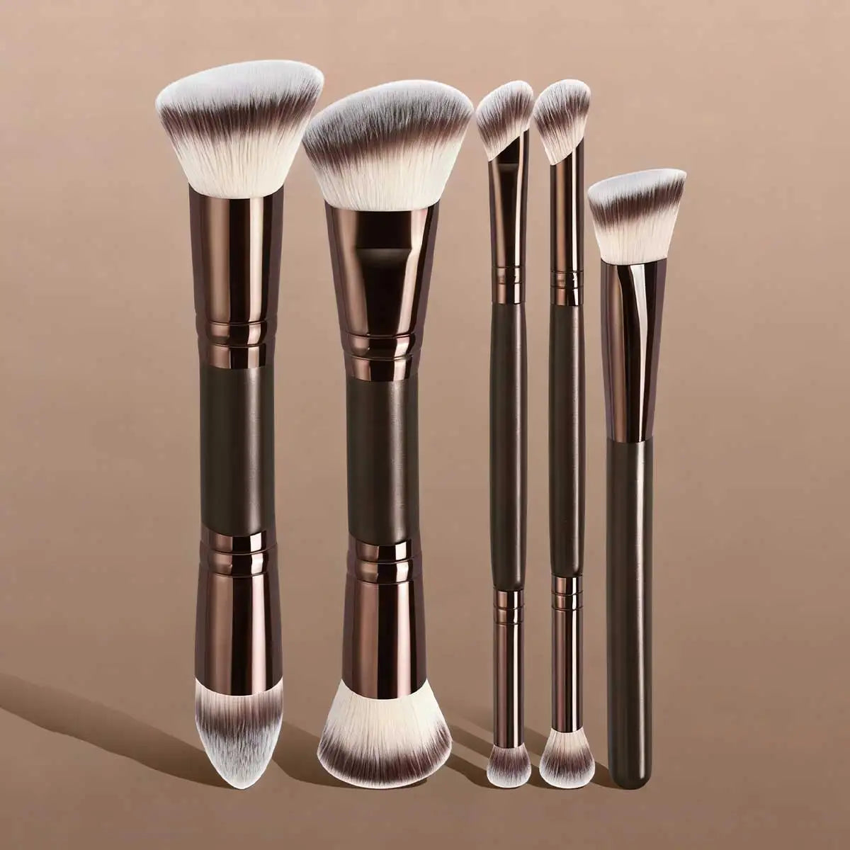 4/5Pcs Professional Facial Makeup Tools Set,With Facial Double-Ended Makeup Brush Set,Bevel&Taper Foundation Brush Contour Brush