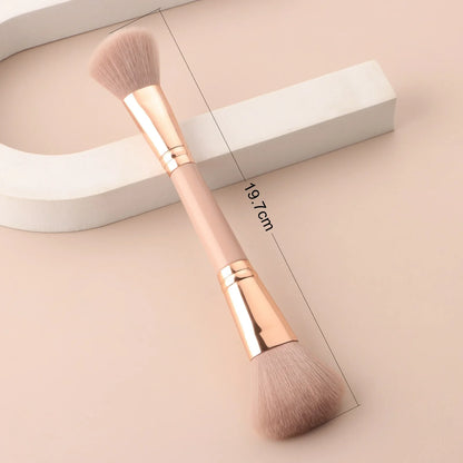Single Dual-Ended Beauty Brush, Round Blush Brush + Large Powder Brush Soft Bristle Facial Makeup Tool