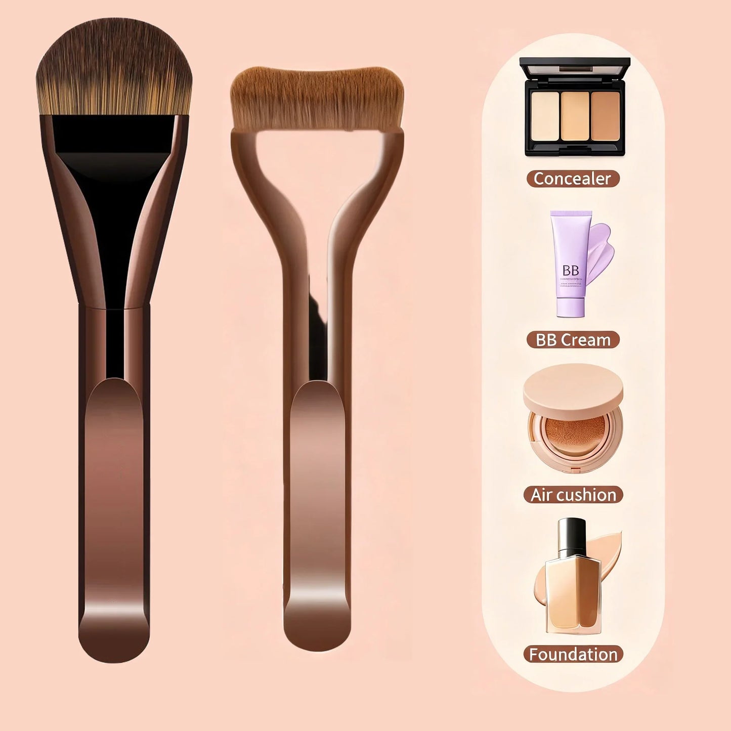 New 2Pcs Professional Foundation Makeup Brushes Soft Dense Hair for Blending Liquid, Cream Flawless Powder Makeup Beauty Tools