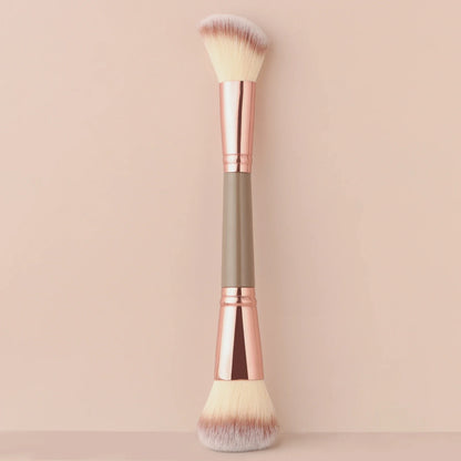 Single Dual-Ended Beauty Brush, Round Blush Brush + Large Powder Brush Soft Bristle Facial Makeup Tool