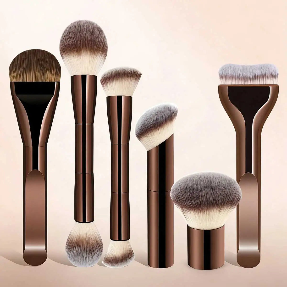 4/5Pcs Professional Facial Makeup Tools Set,With Facial Double-Ended Makeup Brush Set,Bevel&Taper Foundation Brush Contour Brush