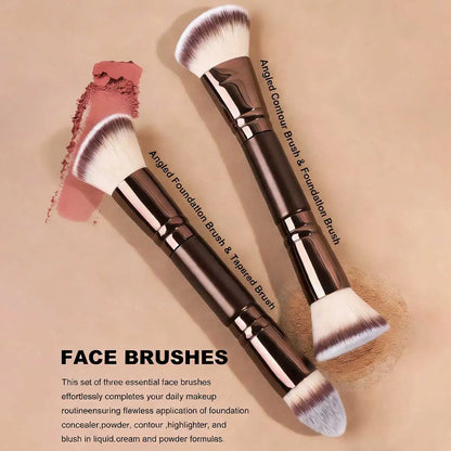 4/5Pcs Professional Facial Makeup Tools Set,With Facial Double-Ended Makeup Brush Set,Bevel&Taper Foundation Brush Contour Brush
