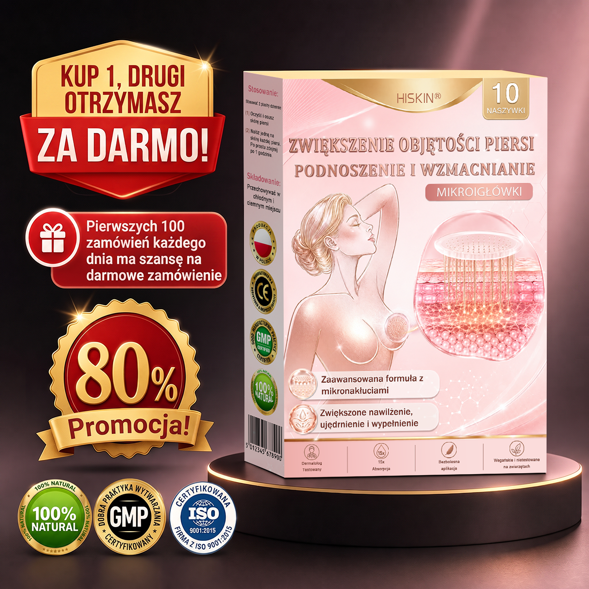 💛HISKIN® Mikroigłowe plastry na piersi wspierające efekt pełniejszego wyglądu, liftingu i ujędrnienia